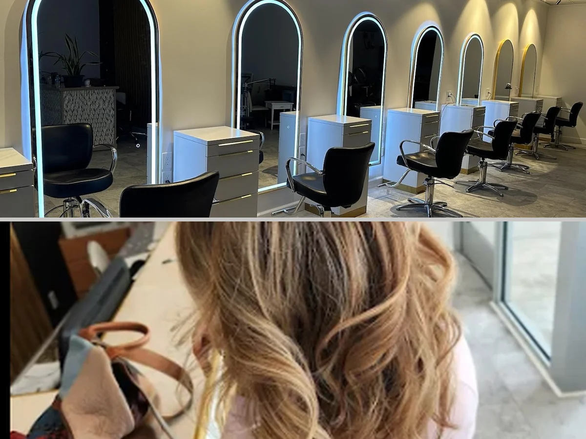Clean salon interior with styling stations.